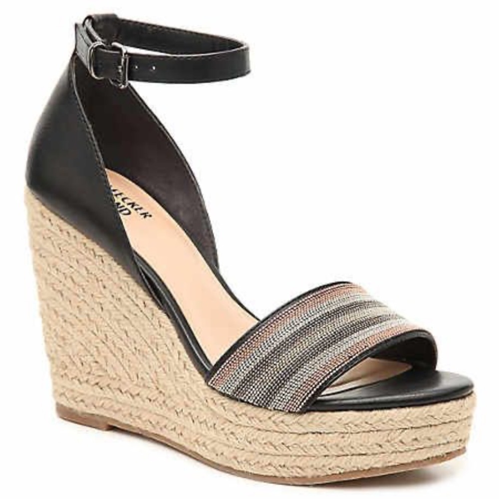 BLEECKER & BOND METALLIC & LEATHER WEDGE ESPADRILLE SANDALS!